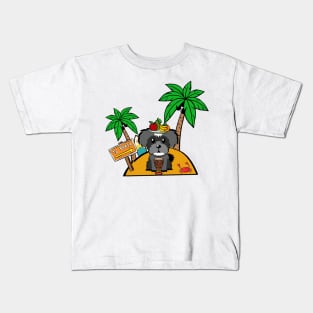 Funny schnauzer is on a deserted island Kids T-Shirt